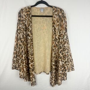 Chicos Open Front Cardigan Semi Sheer Size 2 / Large Lightweight Animal Print